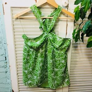 Ann Taylor Loft Green & White Floral Halter Blouse